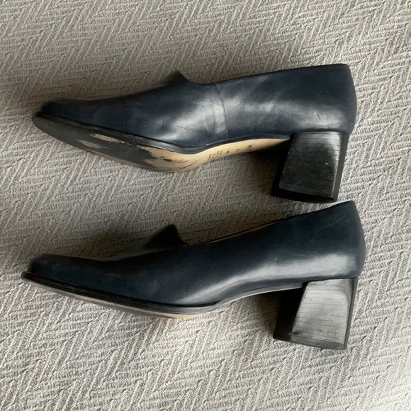 Nine West Block Heel Square Toe High Heeled Shoes Pumps 7 Blue Leather Upper - Picture 4 of 11